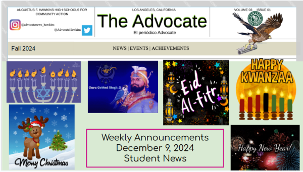 Weekly Announcements,  December 9, 2024 Student News