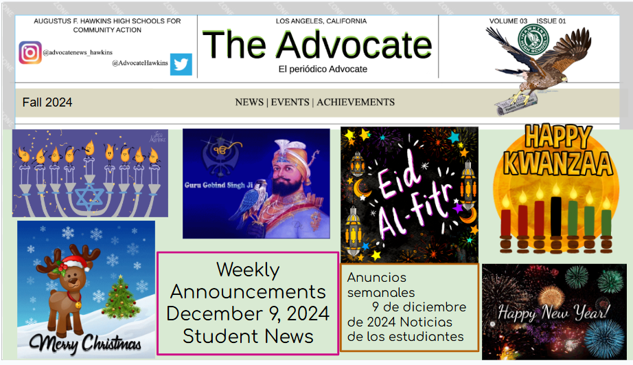 Weekly Announcements for Dec 9, 2024