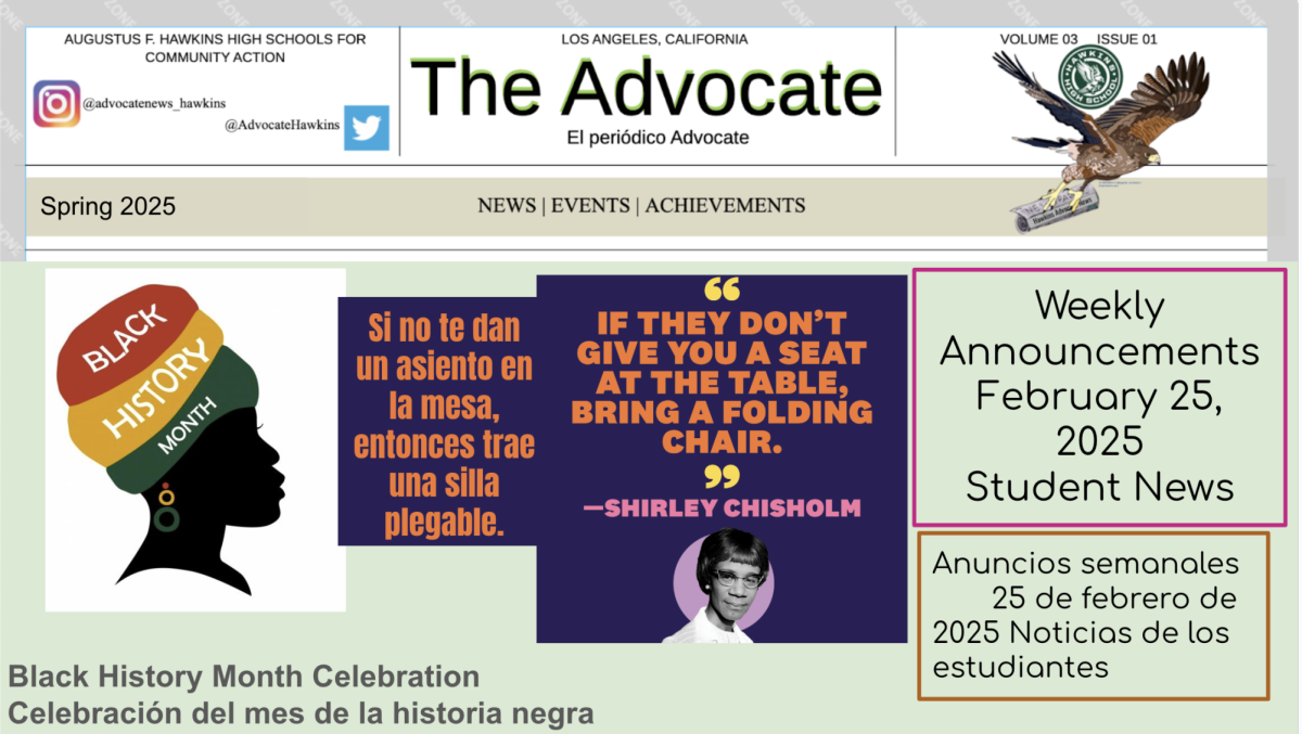 The Advocate News cover page in English and Spanish