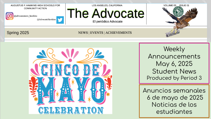 Announcements for the week of May 6