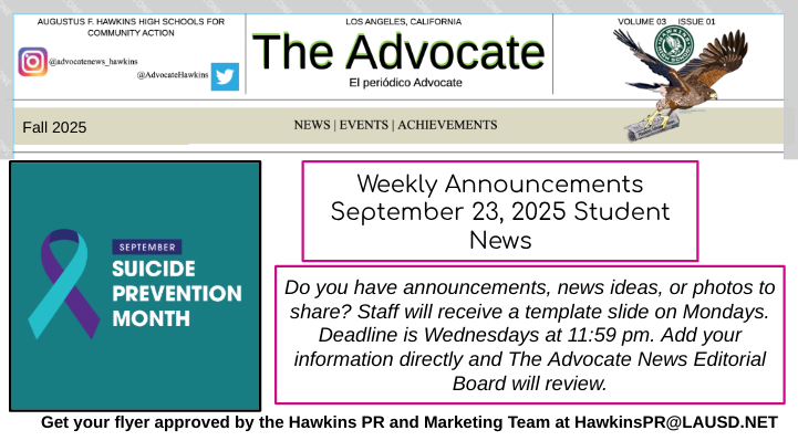 Announcements for the Week of Sept. 23