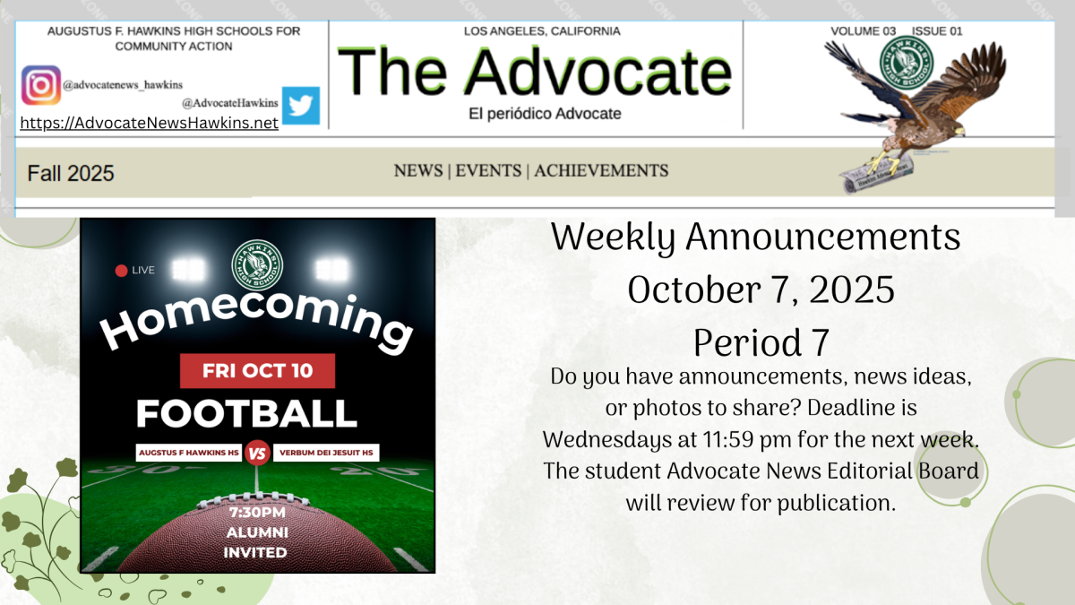 Announcements week of October 7th