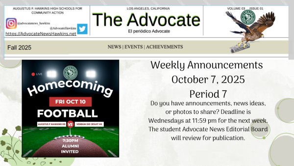 Announcements week of October 7th