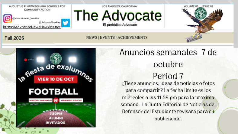Anuncios semanales  7 de octubre Period 7