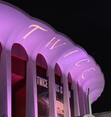 Display of Twice in concert in the front of the Kia Forum 