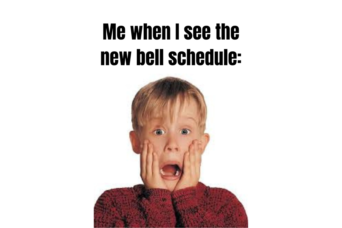 Me when I see the new bell schedule, because I'm scared. Meme  designed by Alison Mayen (promotional photo from Home Alone)