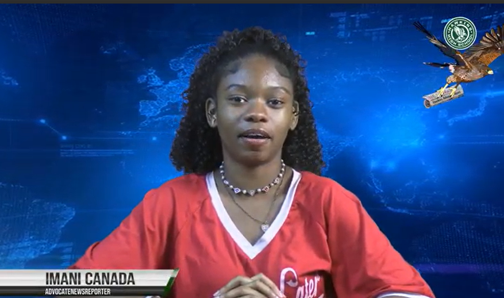 On air talent for period 5 newsroom, Imani Canada recording her final announcement as a high school student, class of 2026